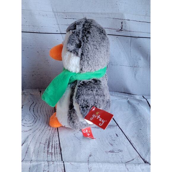 Gitzy Penguin Plush Stuffed Animal Toy Gray White Orange Green Scarf 9 Inch New - Picture 4 of 7